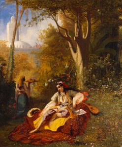Eine algerische Frau und ihre Dienerin in einem Garten, 1844 von Charles Theodore Frere