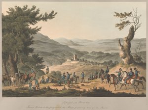 Nr. 5 Sabugal am Fluss Coa, französische Vorposten im Vordergrund, die Alliierten bereiten sich darauf vor, den Fluss zu überqueren. von Charles Turner