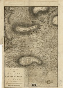 Skizze der Schlacht von Hobkirks Hill, nahe Camden, am 25. April 1781, veröffentlicht in London, 1794