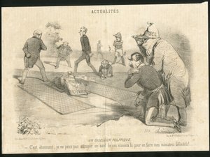 Illustration von Charles Vernier in Le Charivari - Ein politischer Vogelfänger - Präsident der Republik, Innenministerium - Thiers Adolphe, Napoleon III, Faucher Leon