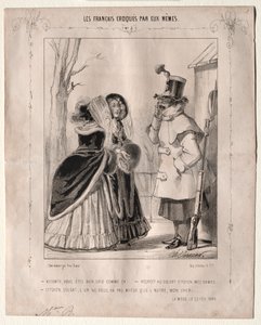 Die Franzosen, von sich selbst karikiert: Vicomte, Sie sehen so hässlich aus!...Respekt vor dem Bürger-Soldaten, meine Damen...Bürger, Soldat, das eine steht Ihnen nicht besser als das andere, mein Lieber! von Charles Vernier