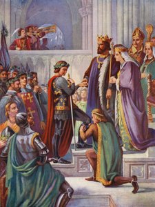 Die Investitur von Edward dem Schwarzen Prinzen als Ritter des Hosenbandordens