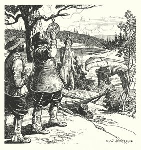 Champlain nimmt eine Beobachtung mit dem Astrolabium auf dem Ottawa vor von Charles William (after) Jefferys