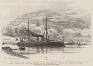 HMS Blake, der kürzlich in Chatham gestartete Geschützte Kreuzer im Hafen von Portsmouth