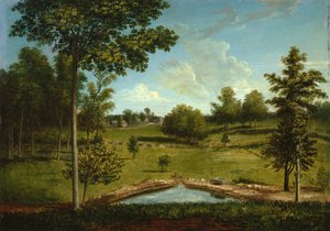 Landschaft mit Blick auf Sellers Hall von Mill Bank, um 1818