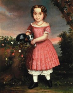 Porträt eines Kindes, das eine Katze streichelt von Charles Winter