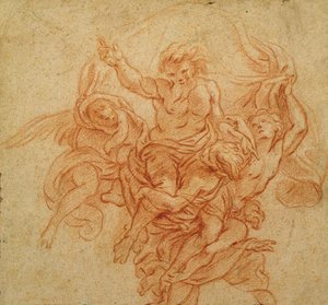 Gott der Vater, unterstützt von Engeln (rote Kreide, mit Weiß auf braunem Papier gehöht) von Charles de la Fosse