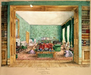 Das Wohnzimmer in Meesdenbury, f13 aus Ein Album von Innenräumen von Charlotte Bosanquet