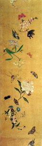 Hundert Schmetterlinge, Blumen und Insekten, Detail aus einer Handrolle von Chen Hongshou