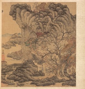 Gemälde nach alten Meistern: Reisende in einer Herbstlandschaft, 1598-1652 von Chen Hongshou
