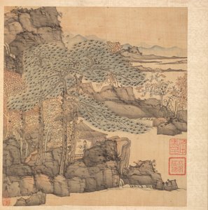 Gemälde nach alten Meistern: Gelehrter liest in einer Strohhütte am Wasserfall, 1598-1652