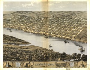 Vogelperspektive der Stadt Leavenworth, Kansas 1869 von Chicago Lithographing Co.