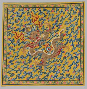 Umschlag für die Wandteppichrolle Vermischung von klarem und schlammigem Wasser am Zusammenfluss der Jing- und Wei-Flüsse von China, Qing dynasty