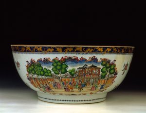 Eine Famille-Rose "London" Punschschale, mit einer Ansicht des Grand Walk, Vauxhall Gardens, ca. 1750-1800