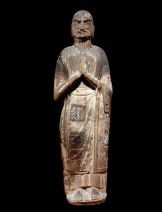 Chinesische Kunst: Statue, die einen Kasyapa, Mönch und Schüler Buddhas, darstellt. Sui-Dynastie (581-618 n. Chr.). Paris, Guimet Museum, Museum für asiatische Kunst.