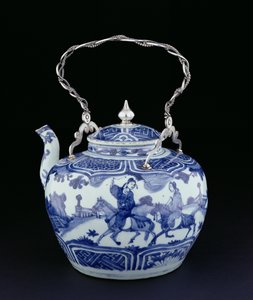 Chinesische Teekanne mit europäischem Griff, Übergangszeit, ca. 1640 (Porzellan mit Silber)