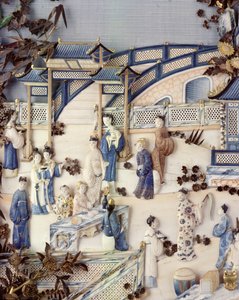 Detail von Paneel, das Figuren auf einer Terrasse darstellt, Qianlong-Periode, 1736-95