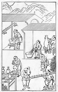 Emaillieren, aus einer Serie von Illustrationen zur Herstellung von Porzellan von Chinese School