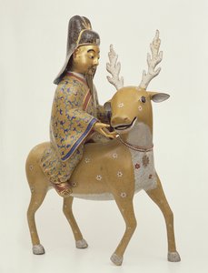 Figur eines Unsterblichen, der auf einem Hirsch reitet (Cloisonné-Email) von Chinese School