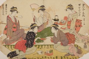 Gruppe von Frauen, die sich im Inneren vergnügen von Chobunsai Eishi