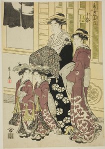 Komurasaki von der Kadotamaya mit den Begleitern Hatsune und Utano von Chobunsai Eishi