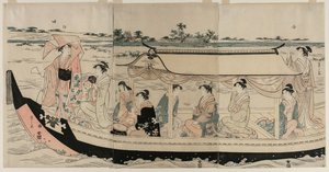Frauen in einem Vergnügungsboot auf dem Sumida-Fluss, frühe 1790er Jahre von Chobunsai Eishi