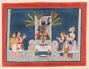 Rawat Gokul Das und Rawat Nahar Singh von Devgarh beim Gebet von Chokha Chokha