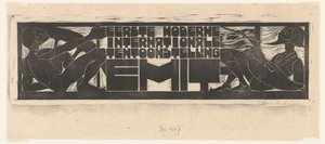 Ankündigung oder Titelkopf für die Erste Moderne Internationale Ausstellung (EMIT) in Scheveningen