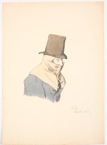 Mann mit Kapuzenmantel und hohem Hut