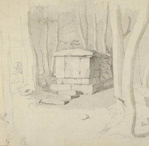 Ein Steingrab im Wald, verso: Studie einer Blume von Christen Købke