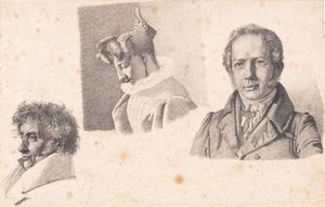 Blatt mit drei Porträts: Bäckermeister Købke, Sophie Krohn und N. Feilberg von Christen Købke