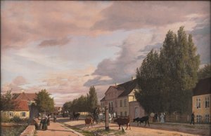Ansicht einer Straße in Østerbro außerhalb von Kopenhagen. Morgenlicht