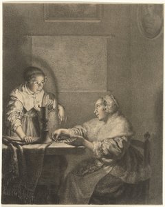 Interieur mit Dame und Dienstmädchen bei Kerzenlicht von Christiaan Josi