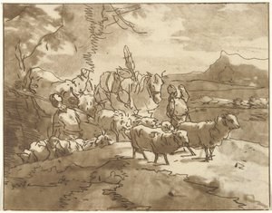 Landschaft mit Hirten und Vieh von Christiaan Josi