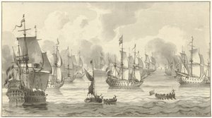 Meeresansicht mit Kriegsflotte von Christiaan Josi