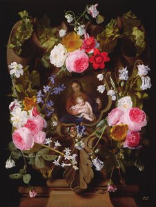 Madonna und Kind umgeben von einem Blumenkranz (Madonna und Kind von einer anderen Hand)