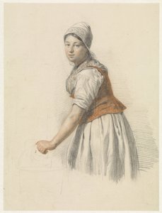 Stehende Frau mit Eimer, nach links