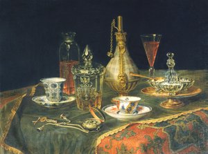 Böhmische Gläser, Tassen und eine Uhr