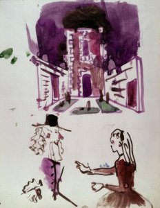 Bühnenbildentwurf und Figurinen des Dorante und der Angélique von Christian Bérard