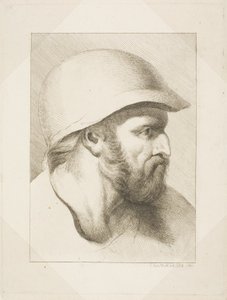 Bärtiger Männerkopf mit Stahlhelm von Christian Frederick Köhlitz