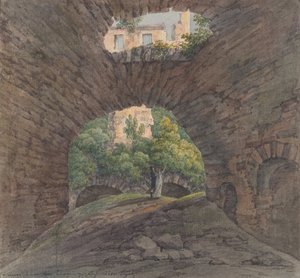 Ein junges Paar betrachtet Ruinen in der Nähe von Bingen, 1801