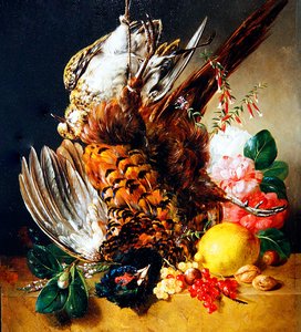 Ein Stillleben mit Früchten, Blumen und Wild von Christian Huygens