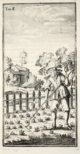 Gärtner beim Hacken, veröffentlicht in Erfurt in Thüringen, 1753-55
