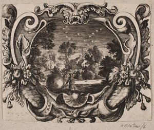 Emblem mit Mann, der nachts eine Kugel rollt von Christian Rothgiesser