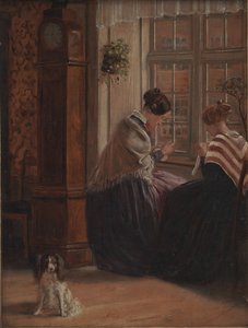 Zwei Damen sitzen am Fenster und nähen