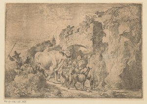 Hirte mit Herde bei einer Ruine