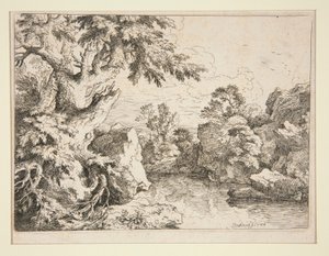 Landschaft mit Teich, umgeben von Felsen und Bäumen von Christian Wilhelm Ernst Dietrich