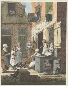 Gruppe von Menschen vor der Tür eines Hauses von Christina Chalon