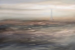 Nebliges Segelboot-Serenität