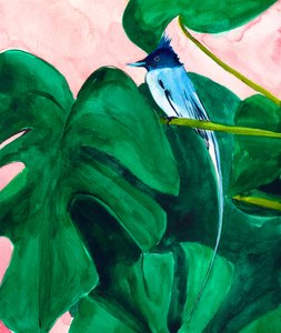 Tropischer Vogel Monstera-Blatt von Christine Lindstrom